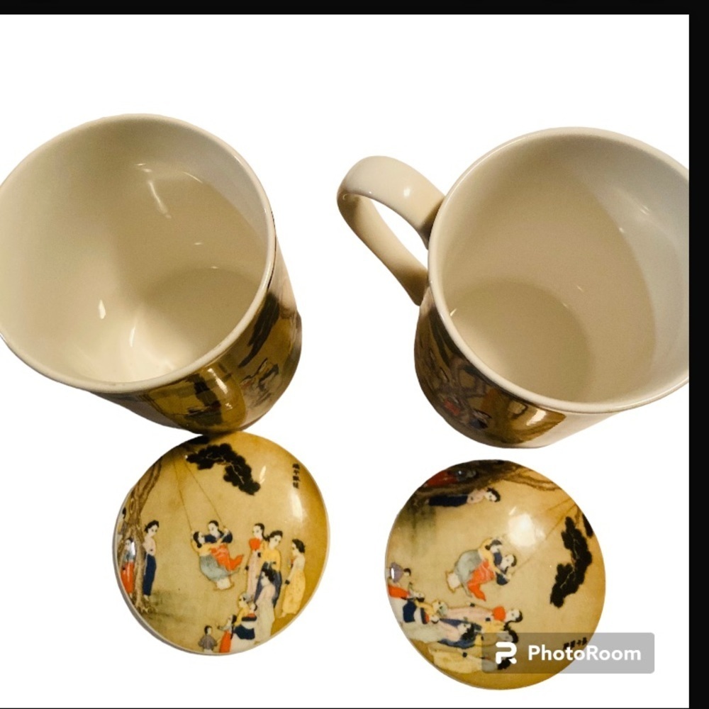Hankook Hi Tech China Tea Cup Set with lids Swing Pattern Super Strong Korea - Picture 3 of 4